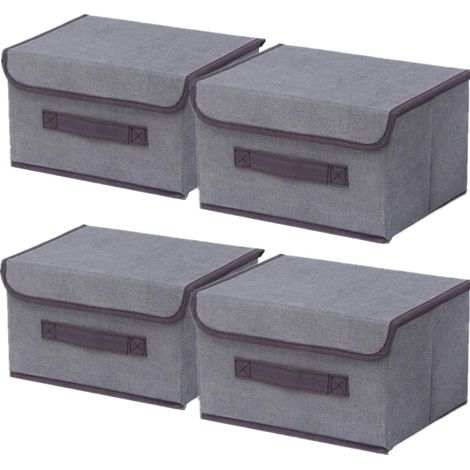 4 Boîte de rangement tissu avec couvercle, pliante, pour placard, vêtements, jouets, gris