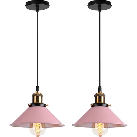 Lot de 2 E27 Métal Suspensions Luminaires Retro Plafonniers Luminaire Edison de Culot E27 Suspensions Eclairage de Plafond Suspensions Luminaires Lampe (Ampoule non incluse), Rose clair (1/5)