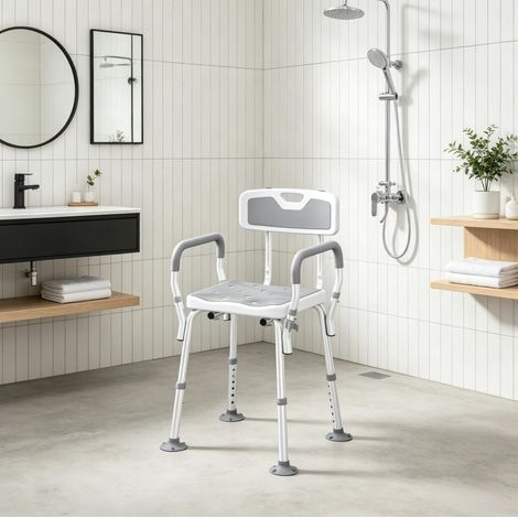 Sedia da doccia ergonomica regolabile in altezza con schienale e braccioli in alluminio (1/5)