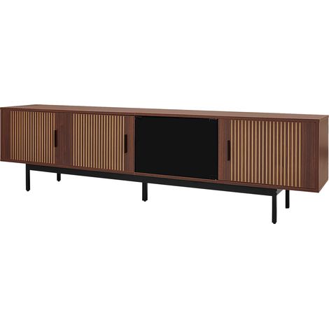Mobile TV lowboard da 200 cm con texture intagliata, anta in vetro temperato e luce LED (1/5)