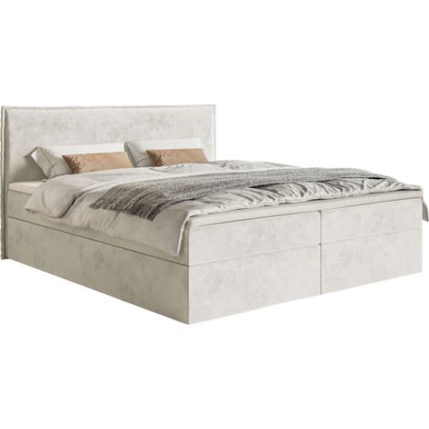 Selsey Softie – Boxspringbett 180x200 cm mit Topper und Stauraum, Velours wasserabweisend, Greige (1/5)