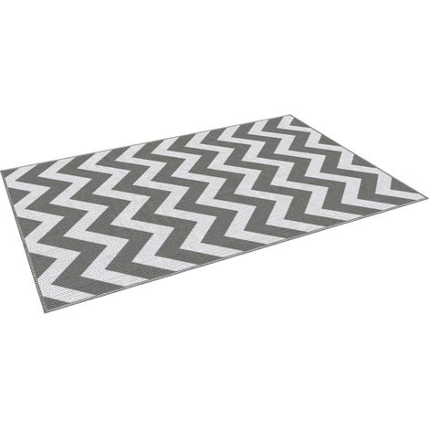 Tapis d'extérieur imperméable, double face, en fibre synthétique de haute qualité, gris clair et blanc, 121 x 182 cm