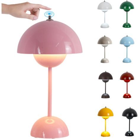 GROOFOO LED-Tischleuchte im Blumentopf-Design, kabellos und wiederaufladbar, dimmbar per Touch-Funktion, Pilzform mit 3 Helligkeitsstufen, dekorative Retro-Schreibtischlampe (1/5)
