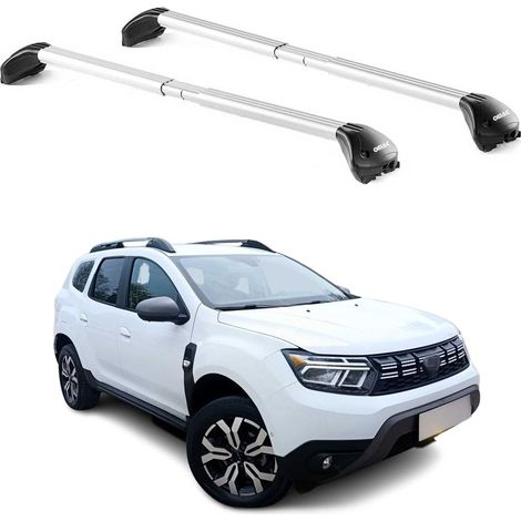 OMAC Barres de toit transversales certifiées TÜV pour Dacia Duster mk3 2024-2026 – Verrouillables (4 antivols) – Charge max 100 kg – Sangle inox + protection caoutchouc Argent (1/4)
