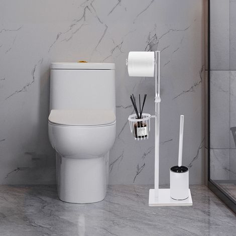 Toilettenpapierhalter, verchromt, mit Toilettenbürste, silber, Höhe 68,5 cm