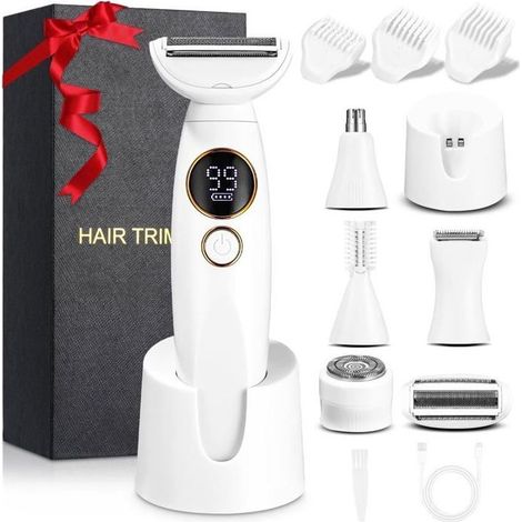 Épilateur électrique pour femmes, 4 en 1 sans fil avec technologie utilisable sur peau sèche ou humide, avec tête de rasage et de tondeuse pour le maillot.-AquaForge