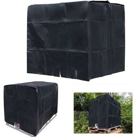 1000L Bucket Cover Housse anti-poussière IBC Water Tank Ton Bucket Cover Housse de protection Couvercle de réservoir d'eau 210D Oxford Cloth Sunscreen, Noir 120 100 116cm (1/4)