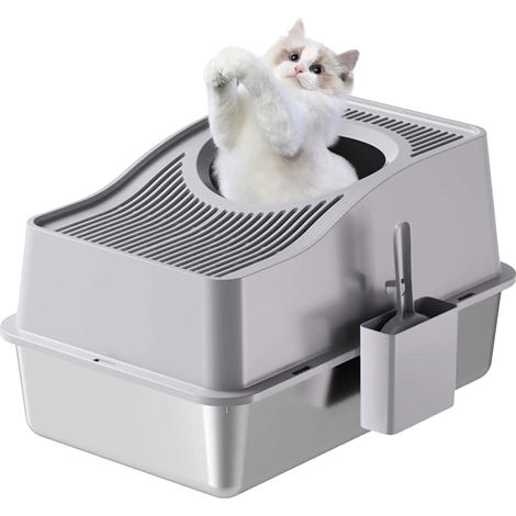 Bac à litière pour chat, design fermé, facile à nettoyer, GRIS-a, XL (1/2)