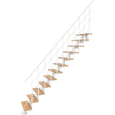 Escalier droit 12 marches - Hauteur à franchir 2.59 à 3.12m - Largeur 80cm - Structure blanche et marche hêtre - COMFO80/I/BB-12