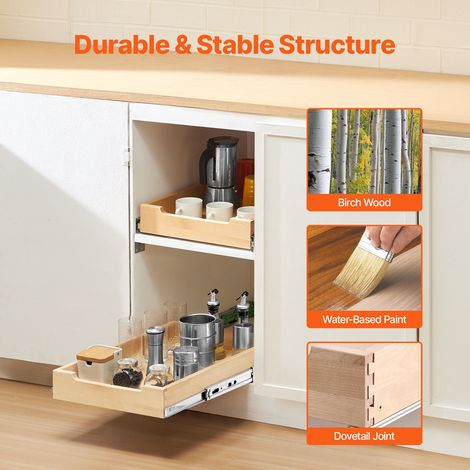 Organiseur d'armoire coulissant 356 x 533 mm, tiroir coulissant cuisine en bois, étagère coulissante à fermeture douce, assemblage… (1/5)