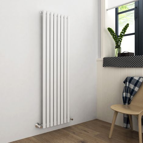 ELEGANT Vertical Designer Radiator Oval Panel Angled Radiator Valves 1600 x 480 mm White Single Heater (1/5)