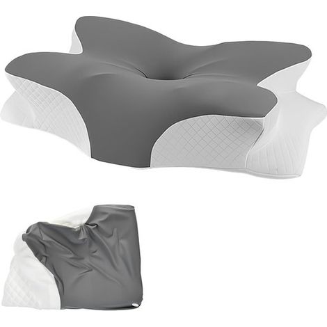 Housse d'oreiller en satin doux pour oreillers à mémoire de forme，soutien de la nuque，gris-blanc (convient aux oreillers de 63 x 38 x 14 cm) (1/5)
