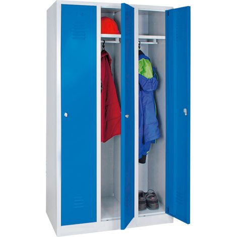 BRB Garderobenspind Profi mit Drehriegelverschluss, 3 Abteile, BxTxH 900x500x1800 mm (Lichtgrau/Blau) (1/2)