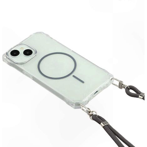 Magnetische Hülle für iPhone 15 mit Trageschlaufe, stoßfeste TPU- und PC-Abdeckung, verstärkter Schutz, transparente Rückseite (1/4)