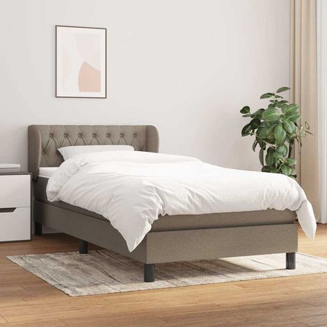 Cama box spring con colchón tela gris taupe 100x200 cm (1/5)