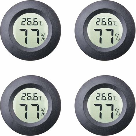 4-Pack Mini Hygromètre Intérieur Rond Thermomètre Mètres Celsius ou Fahrenheit Moniteur LCD Numérique Jauge De Température D'humidité pour Humidors Pots Incubateurs Etui Guitare Reptiles Voiture-Fei Y (1/4)
