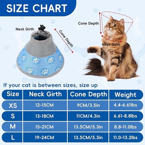 Collerette pour Chat Anti Lechage, Collerette Chat Anti Grattage, Doux Collerettes pour Après Chirurgie, Réglable et Pliable, pour Chats Chiots Après Une Opération ou Une Blessure - M (1/2)