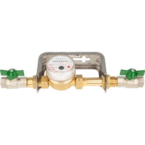 Einstrahlzähler ETK Kombi-Set (Warmwasser) bis 90 Grad Länge 80 mm, inkl. Bügel Edelstahl, Kugelhähne 1/2 Zoll (1/5)