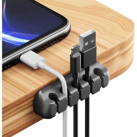 Porte-câbles, organisateur de câbles avec clips en silicone auto-adhésifs pour câbles de charge USB, câbles d'alimentation, câbles PC, câbles de bureau et usage domestique (5 emplacements) (1/2)