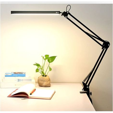Lampe de bureau avec clip, 12W, lampe de bureau à bras oscillant de protection des yeux, gradation en continu, lampe architecturale moderne à températ (1/3)