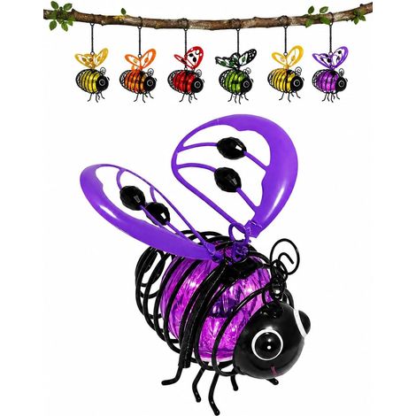 Lot de 1 Lampe Solaire Abeille Suspendue, Lumière Chaude, Éclairage de Jardin pour Arbre, Terrasse, Balcon et Véranda, Violet (1/5)