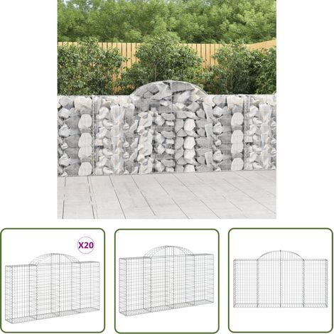 The Living Store Paniers à gabions arqués 20 pcs 200x30x100/120 cm Fer galvanisé - Panier À Gabion - Gabion - Murs De Gabion - Clôture Végétale - Décoration Jardin (1/5)