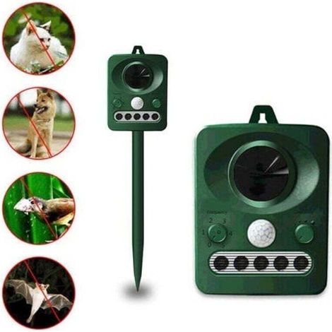 Repulsif d\'oiseaux a ultrasons solaire exterieur, double charge solaire et USB, conception etanche, batterie integree, vert herbe (1/4)