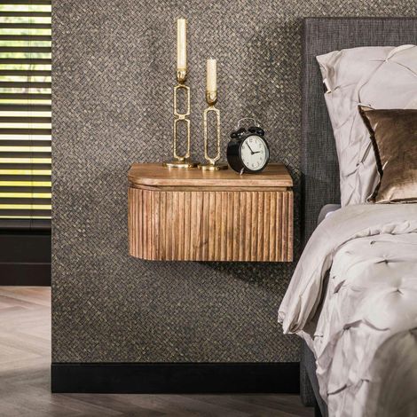 Table de nuit murale en bois de manguier motif baguette (lot de 2) DELHI (1/5)