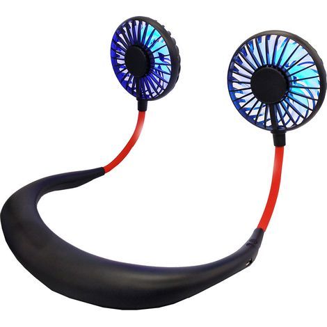 Tragbarer USB-Nackenventilator mit Akku, Mini-Ventilator mit LED-Kragen für den Außenbereich, kleiner Ventilator, Schwarz, Einheitsgröße (1/5)