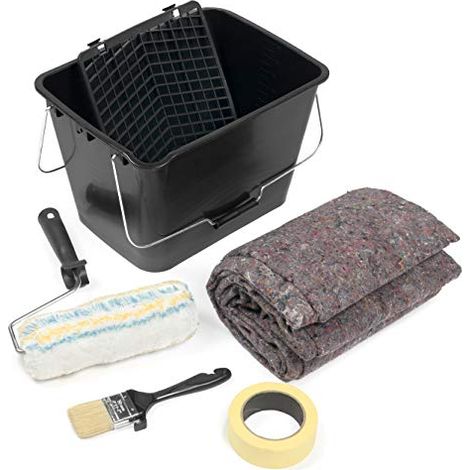 TECNO PRODIST Kit Fachadas de Tecno Prodist – Rodillo de Pintura Lana, Cubeta, Rejilla, Cinta, Pincel, Fieltro Cubre Suelos – Pintura Exterior