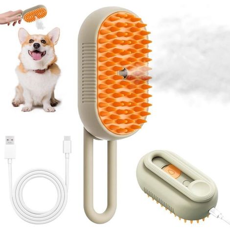 Brosse à vapeur pour chat, Brosse à Chat Rechargeable avec bouton de pulvérisation, Brosse à vapeur 3 en 1 pour chats et chiens.. (1/5)