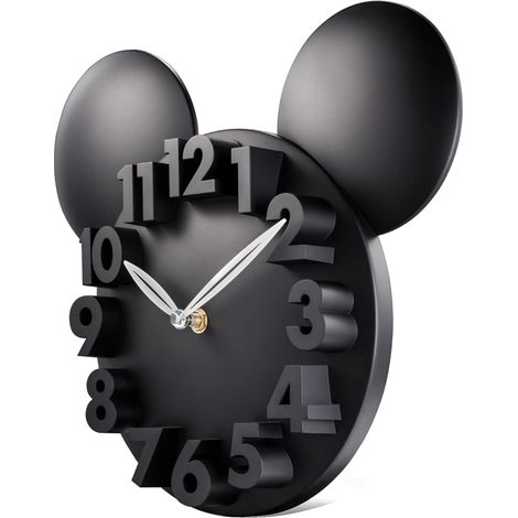 Horloge Murale Enfant Mouse Noire Chiffres 3D Pendule Murale Quartz pour Chambre Ecole Maternelle 32x28cm (1/5)