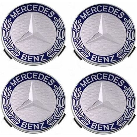 Lot de 4 cache-moyeux 75 mm pour Mercedes Benz – Plastique ABS – Installation facile et esthétique améliorée – Couleur bleue