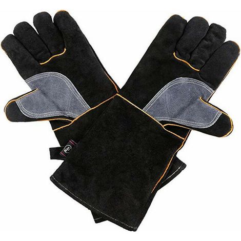 [JAMAIS UTILISÉ]Gants résistants au feu et à la chaleur extrêmes, cuir avec coutures en kevlar, parfaits pour cheminée, poêle, four, grill, soudage, barbecue, mig, support à marmite, traitement des an (1/5)