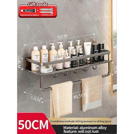 Étagère murale sans perçage pour accessoires de salle de bain, en aluminium, pour toilettes, gris, 50 cm - B