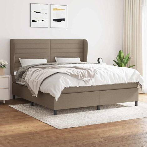Cama box spring con colchón tela gris taupe 160x200 cm (1/5)
