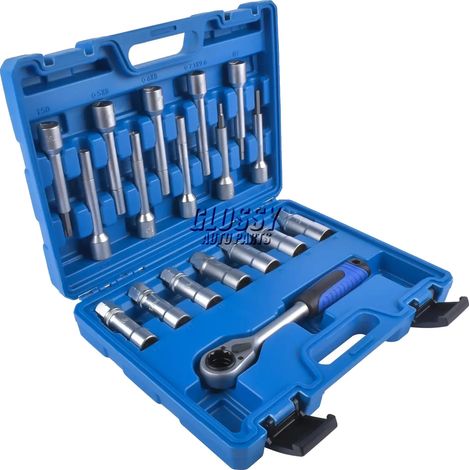 Jeu d'outils pour écrous d'amortisseur, Acier au chrome vanadium de haute qualité, Clé à cliquet de 21 mm, Tailles de douille : 16-24 mm, Tailles hexagonales : 6-9 mm, Compatible avec la plupart des v (1/5)