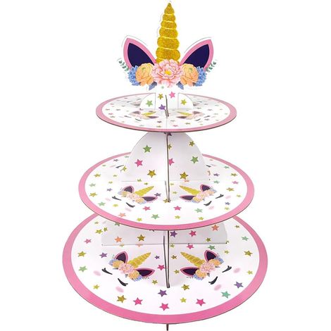 2 Présentoir à gâteaux, 3 niveaux, Carton, Thème licorne, Pégase, Anniversaire enfant adulte (1/5)