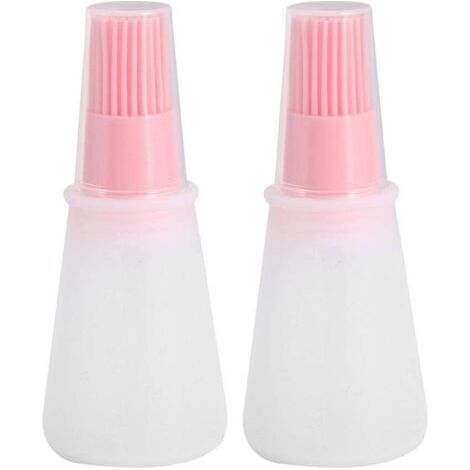 BUNTHAUS Brosse à bouteille d'huile en silicone avec couvercle, bouteille de sauce douce avec pinceau à pâtisserie en silicone, emballage réutilisable (rose) (1/5)