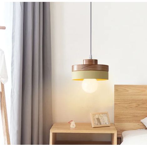 Suspension Moderne Rond Lustre Abat-jour en Bois et Métal Jaune E27 Luminaire Éclairage de Plafond pour Salon Salle à (1/5)