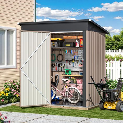 YODOLLA 5x3ft Metal Garden Shed, Lockable Door Outdoor Storage Shed with Floor (1/5)