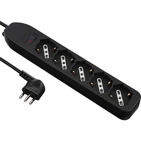 Electraline 62066 Multipresa 5 Posti polivalenti, Cavo 1,5 m-Spina Piccola 10A, Nero (1/3)