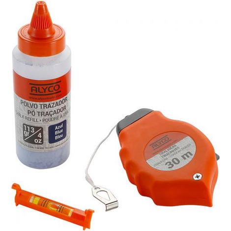 ENSEMBLE 3 PCS TRACER, BIDON POUDRE TRACEUR ET MINI-NIVEAU ALYCO ORANGE