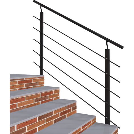 Aica Sanitaire – Garde-corps en aluminium noir 150cm – 5 traverses et 1 main courante – Montage facile intérieur extérieur – Sécurise escaliers et balcons