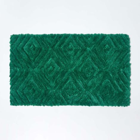 HOMESCAPES Ikat Rutschfeste Hochflor Badematte 100% Baumwolle, grün (1/5)