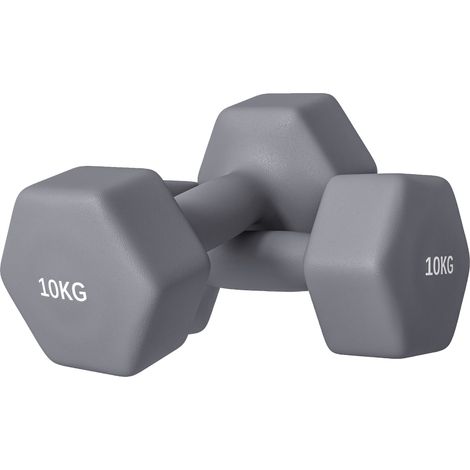 Set 2 Manubri Esagonali da 2x10 kg in Metallo e Plastica con Impugnatura Antiscivolo, 26x12x12 cm, Grigio