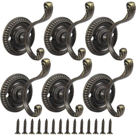 Set mit 6 Vintage-Haken, Retro-Wandgarderobe, Metalltürhaken mit Schrauben, geeignet für Badezimmer, Küche, Handtücher, Schlüssel usw.