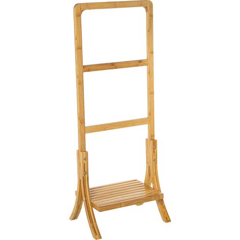 Porte-serviettes de salle de bain en bois de bambou Natura avec étagère 40x30x104 cm, assemblage requis (1/5)