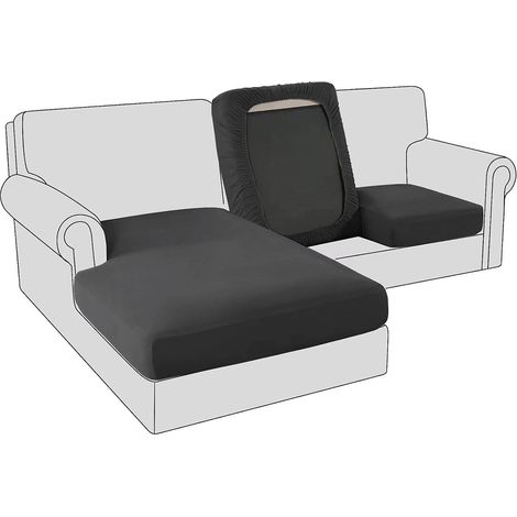 Housses de Coussin de Canapé en Velours Extensible - Protection, Grande Méridienne, Noir (1/5)