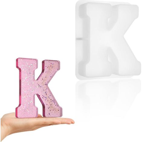 Große Silikon Buchstaben Gießform für Epoxidharz, 3D Alphabet Form für DIY Deko (K)